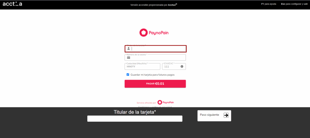 Captura de la aplicación accesible de pago por internet - Acctua Inclusivo